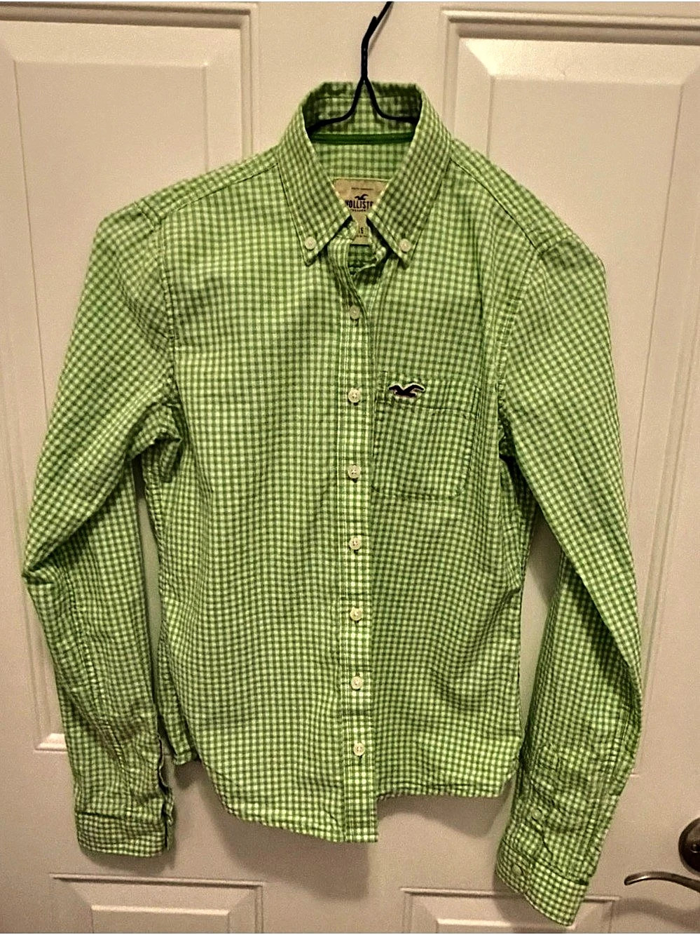 Hollister Gingham Button Down Green & White XS